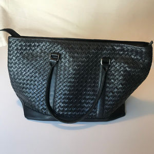 L.L.BEAN BLACK BAG, LEATHER WEAVE